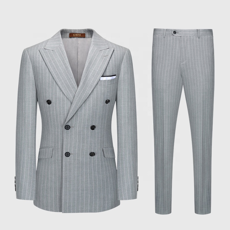 Vintage Gary Vertical Stripes Men Suits Double Breasted Groom Suits For Wedding Wear