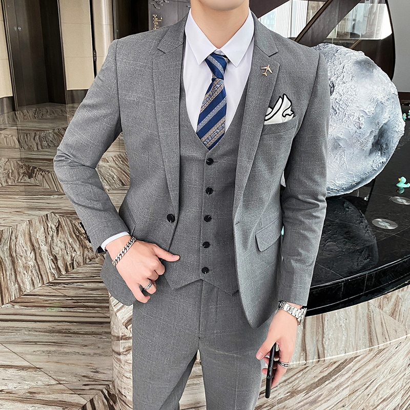 Business casual slim fit suit men's three-piece british handsome suit dress formal SJT823-S280