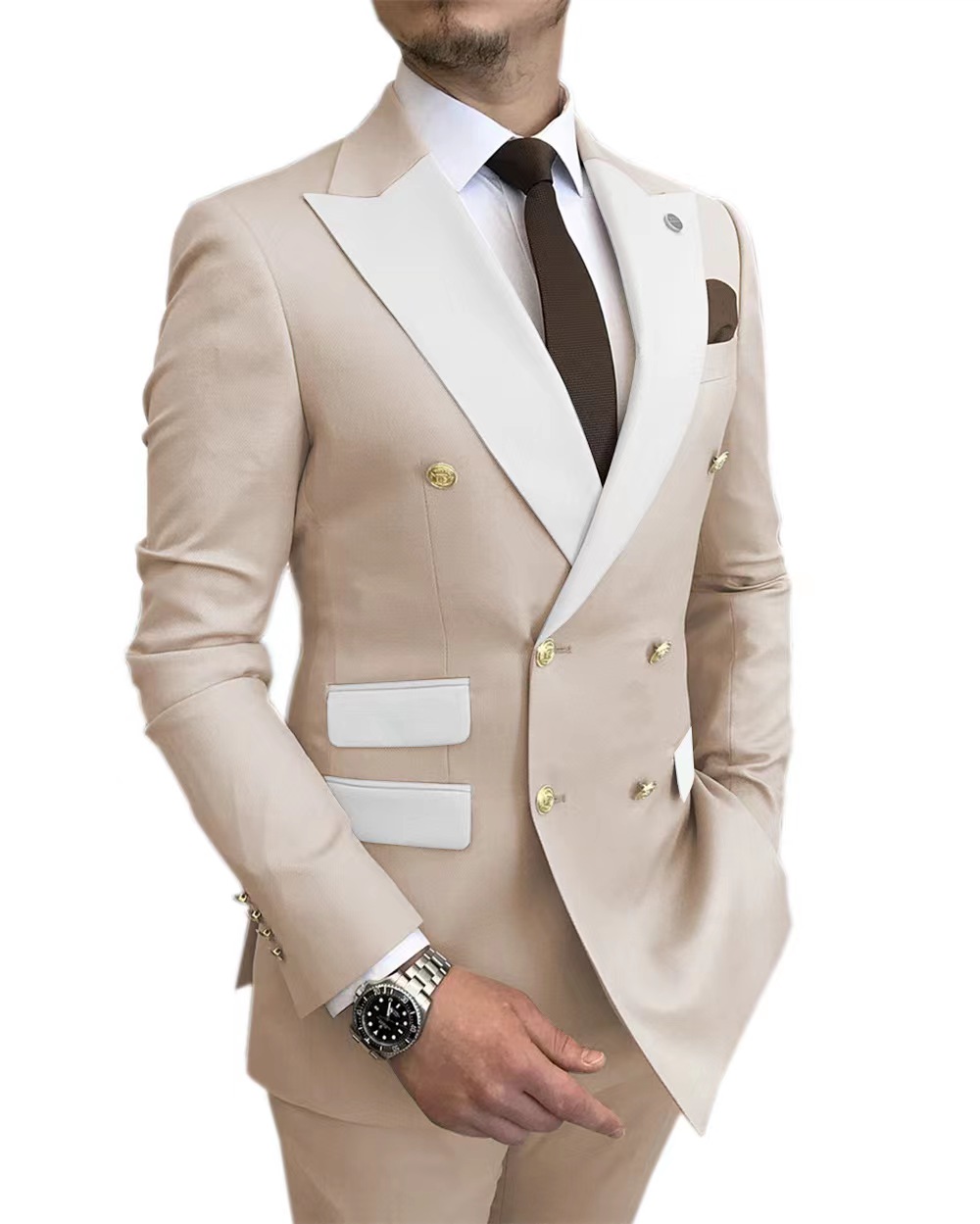 The new fashion gold button double color matching suit