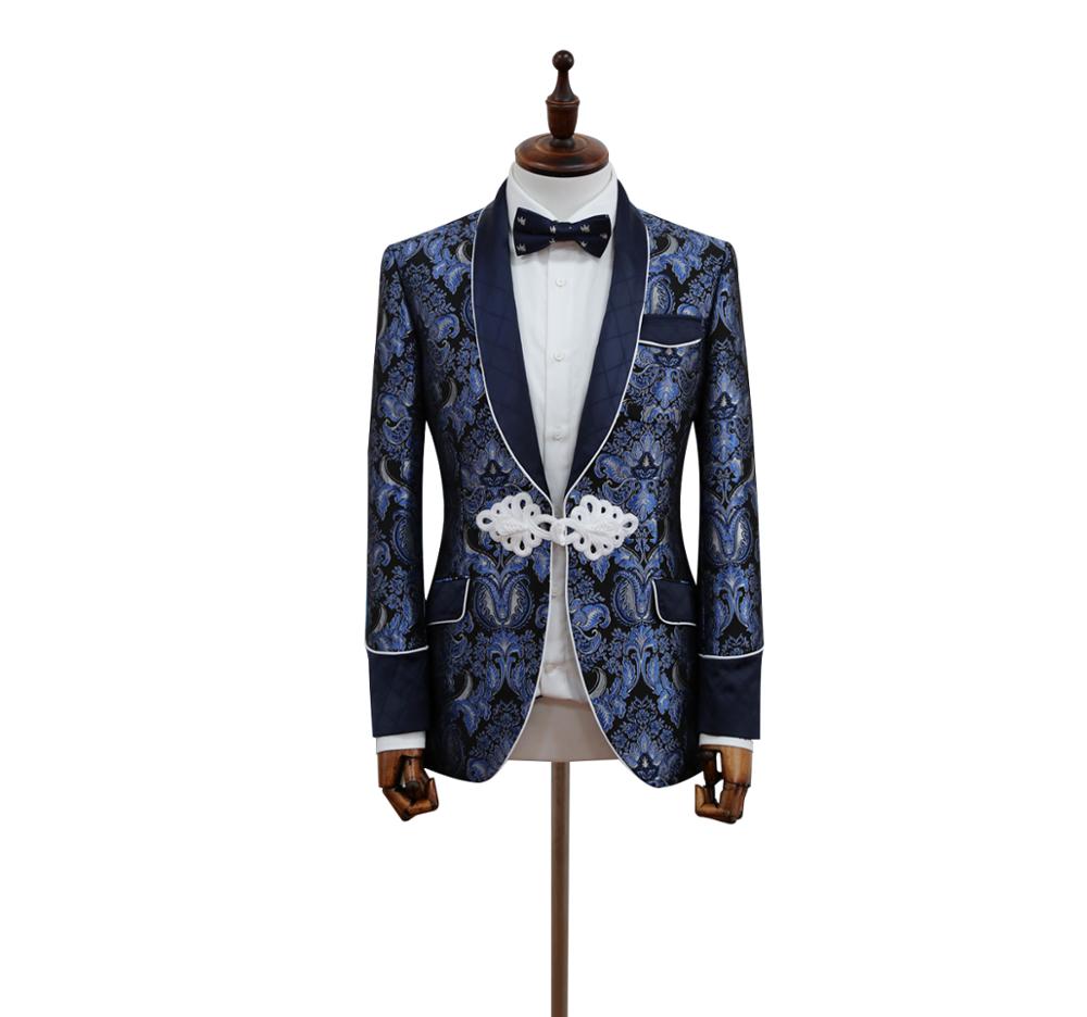 2 pieces Groom Blue Jacquard Mens Wedding Suit Tuxedo Suits