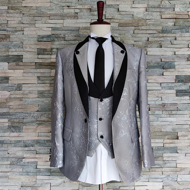 Customized Men's Korean Silver Pattern Suit Coat Wedding