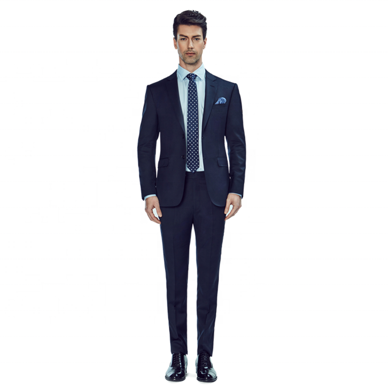 Custom Designer Wool Navy Blue Formal Business Dress 2 Pieces Pant Coat Set Slim Fit Suits for Men