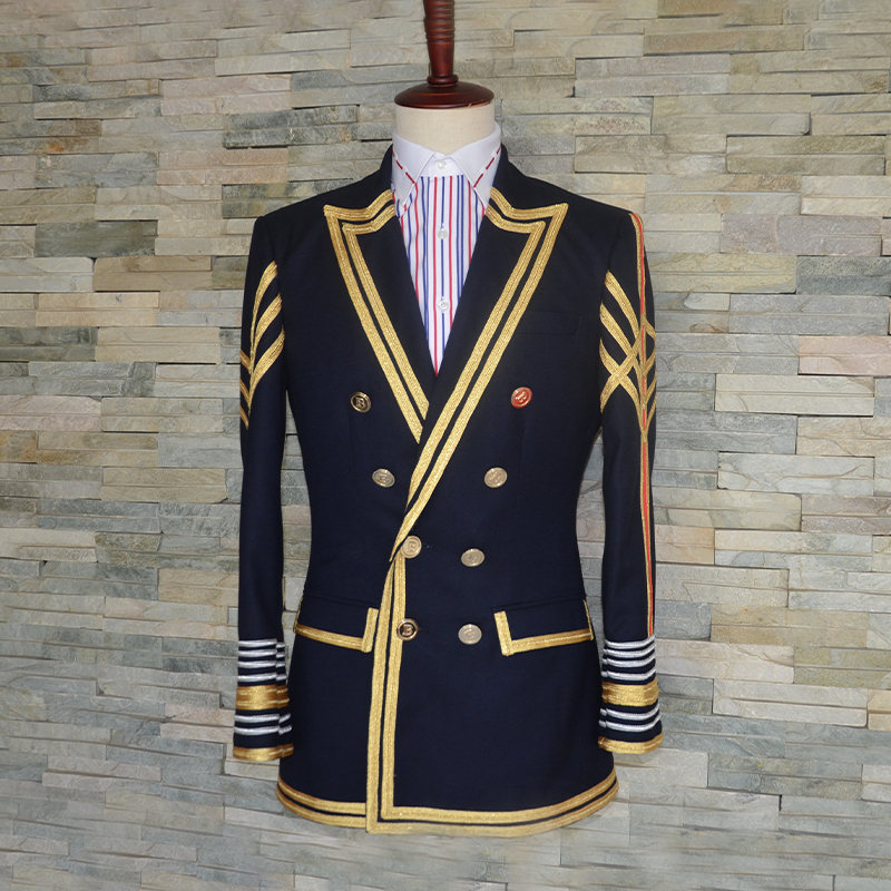 Customized Men's Korean Blue Stripe Edge Suit Coat Wedding