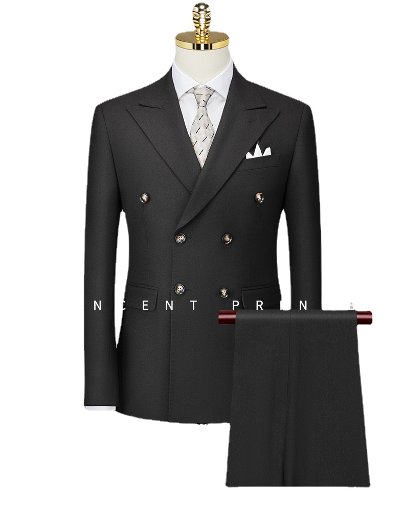 Suit Suit for Men's Business White Double Breasted Korean Version Slim Fitting Luxury Bridegroom's W