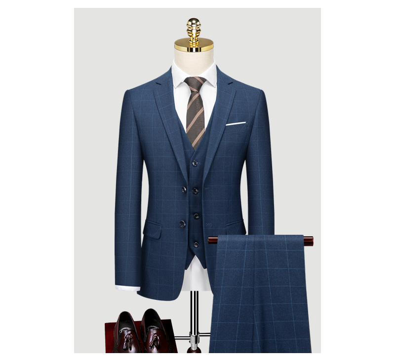 Plaid Suit British Slim Fit Bridegroom Wedding Dress Casual Business Formal Suit Three Piece Customi