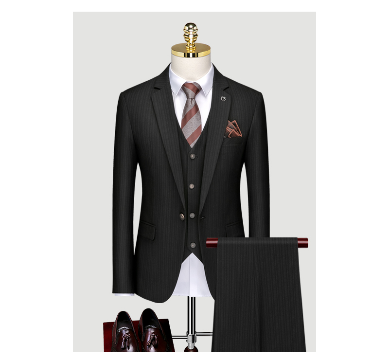 Striped Suit Men's Three Piece Suit Korean Version Slim Fitting Wedding Dress Business Professional 