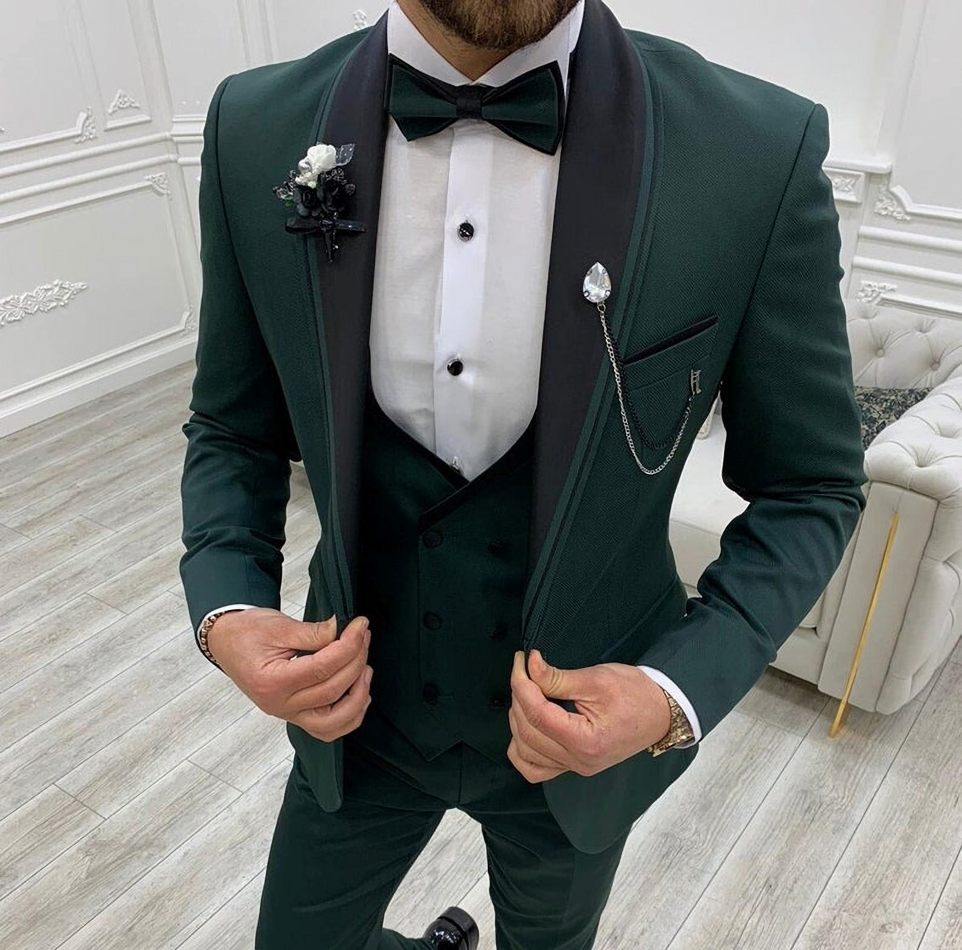 Mens Suit Gentleman Clothes Blazer Party Wear 3 Piece Suit Made To Measure