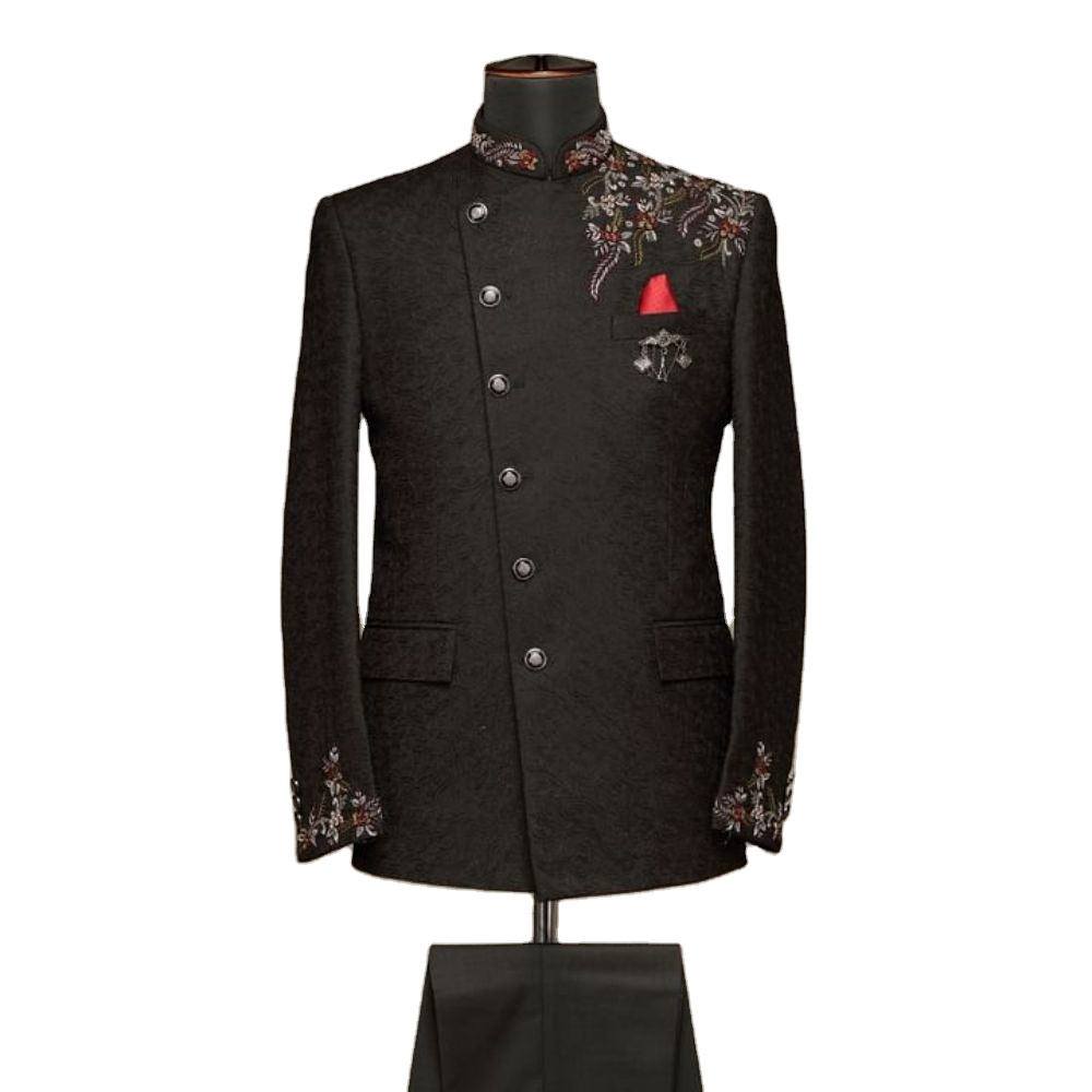 Luxury Stylish Royal New Men's Collection Suits And Blazers Indo-Western Black Resham Embroidered Jo