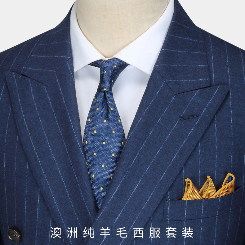 Pure wool men's Suits Blue Stripe bridegroom's wedding dress slim suit suit