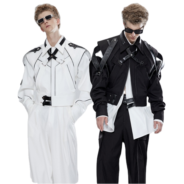 2022 Latest fashion cool men punk motorcycle biker cutout destruction short crop jacket