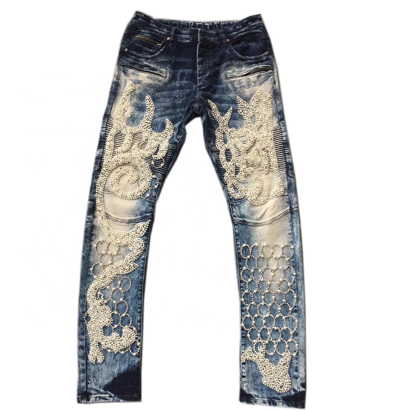 Royal wolf custom rock revival jeans diamond cut jeans clothing wholesale pearl mens rhinestone deco