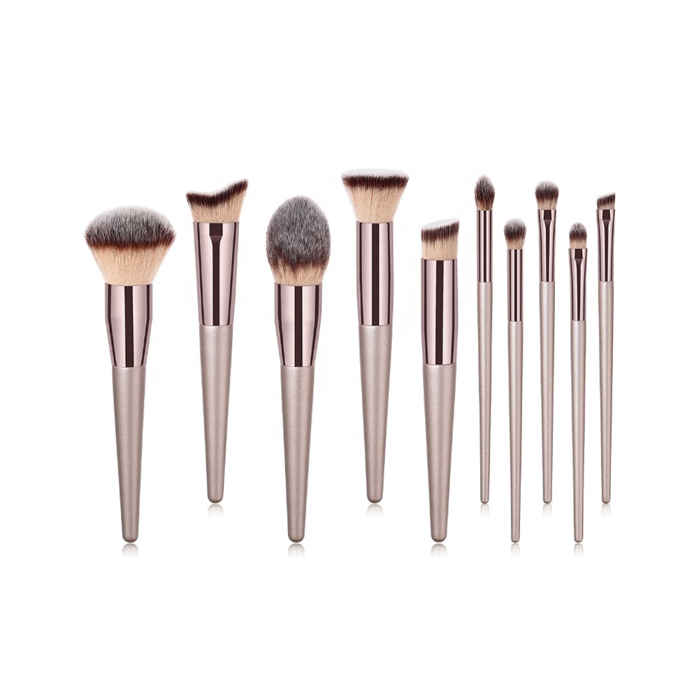 10Pcs Champagne Soft Makeup Brushes Tools Cosmetic
