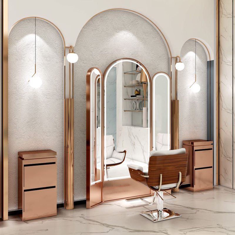 Retro Barber Shop Hair Salon Table Makeup Single Side Frame Hair Salon Landing Tool Mirror