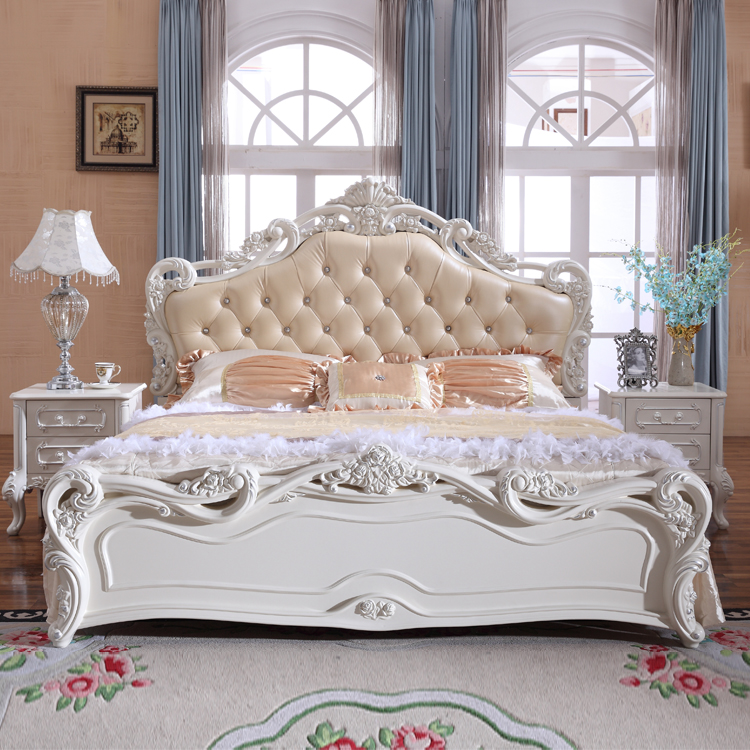 modern european solid wood bed Fashion Carved french bedroom furniture