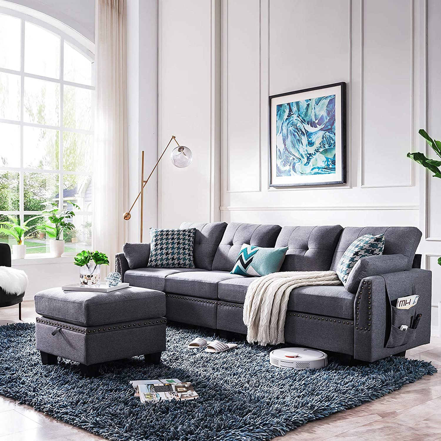 American Style home furniture fabric solid wood frame living room sofa sectional l shape capacity st