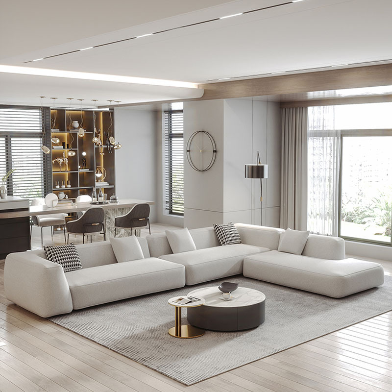 Italian style living room combination white leather sofa Nordic modern minimalist technology cloth f
