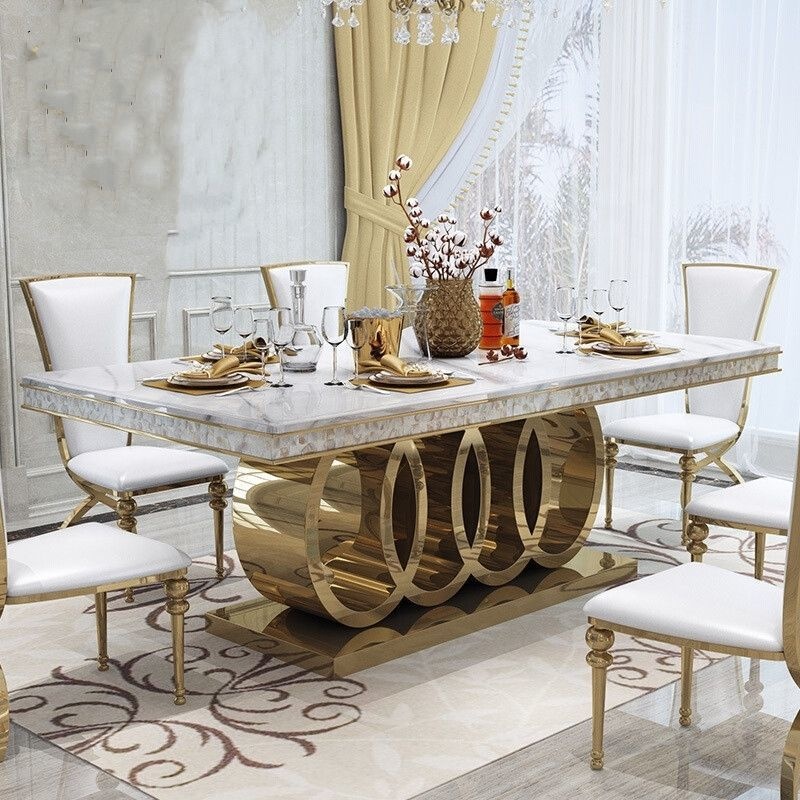 Light luxury dining tables marble top dining room sets modern with base dining chair home furniture 