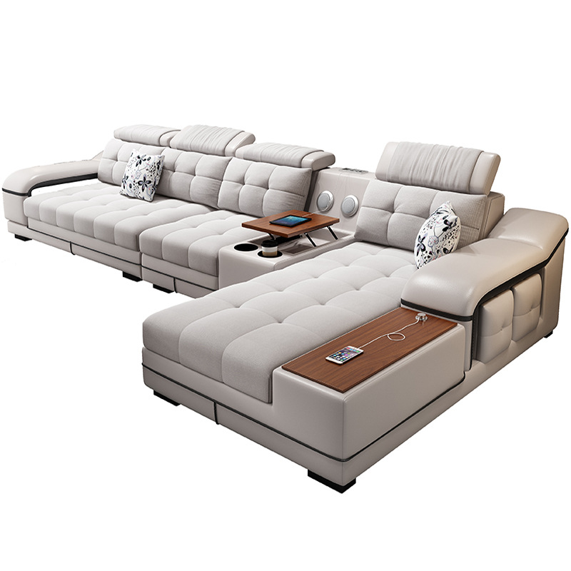 wooden home furniture living room modern simple sectional function luxury l shape recliner sofa set 