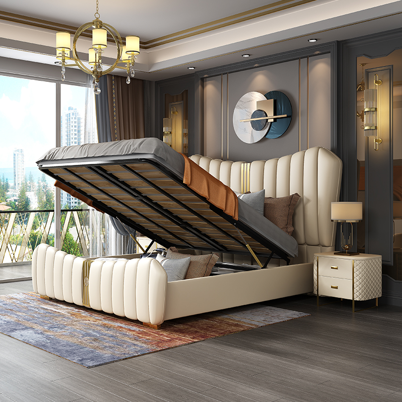 Factory Wholesale Bedroom Double Storage Bed Queen Size Home Furniture Upholstered Bed