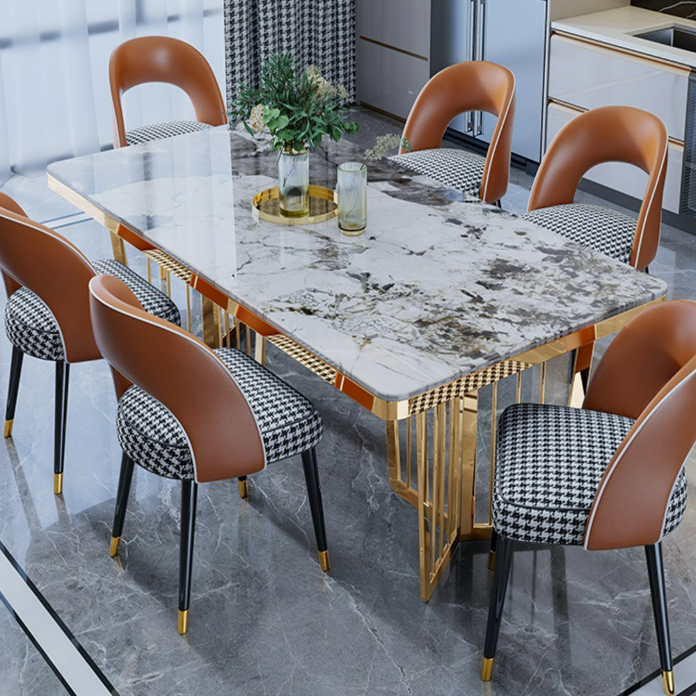 Bjflamingo dining room furniture stainless steel dining table and 6 chairs set