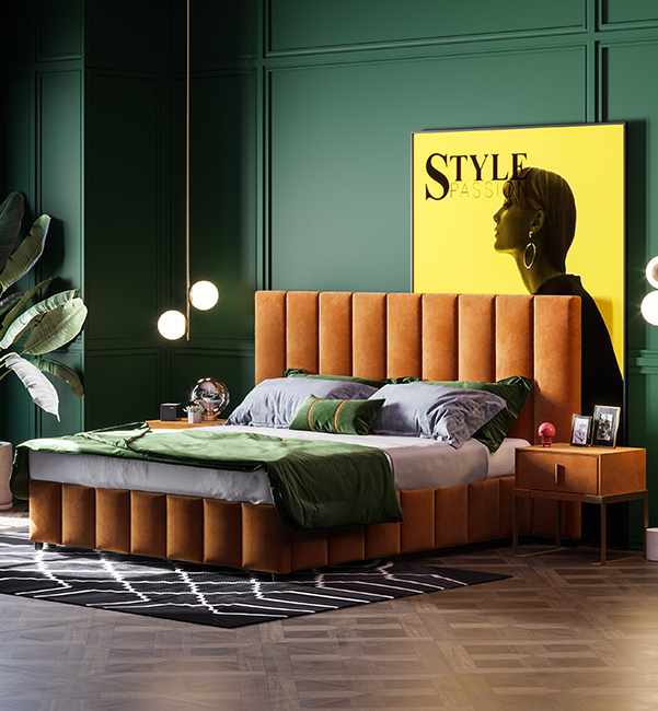 Mornadi Velvet Fabric Italian Design Modern Style King Size Soft Bed for Bedroom Furniture
