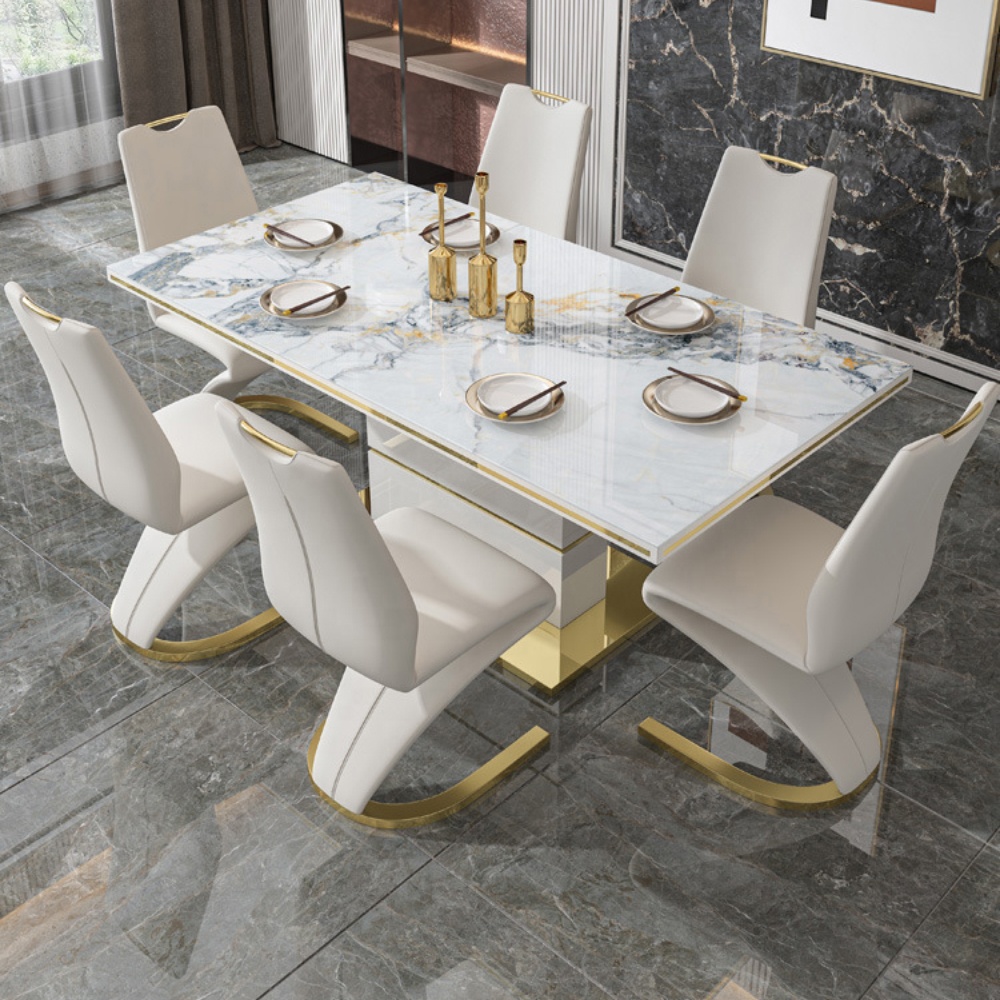 Slate Dining Table Chair Set Marble 6 Person Dining Table Dining Room Furniture Stainless Steel Mode