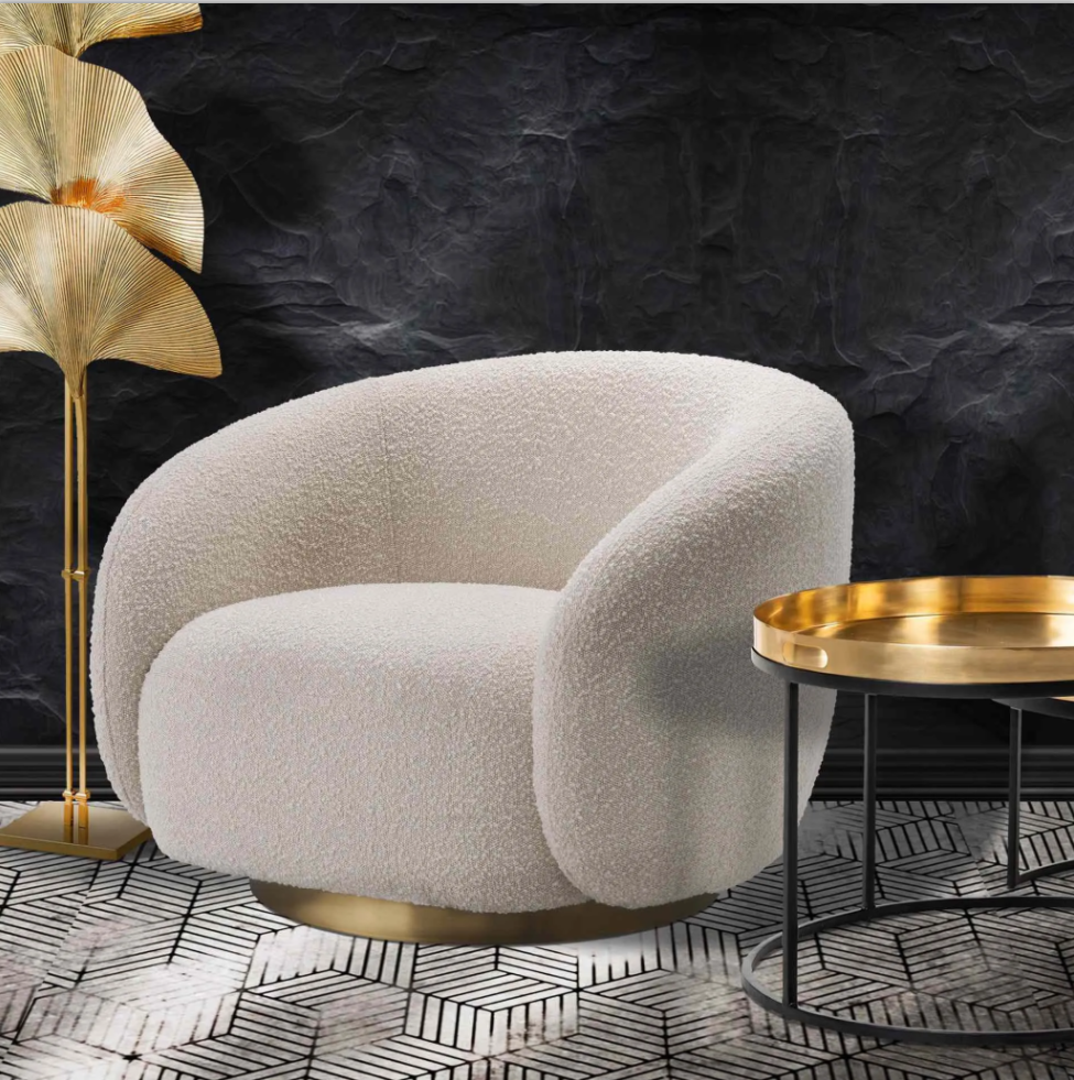 Cream Swivel Tub Chair Home Modern Fabric Chair Living Room Furniture
