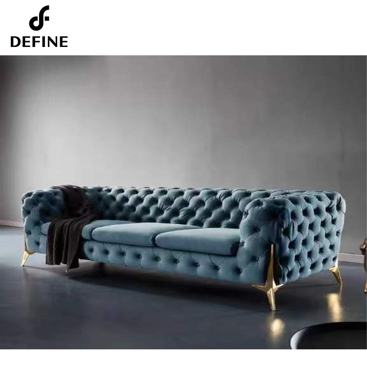 New design high quality luxury buckle leather sofa set furniture for living room