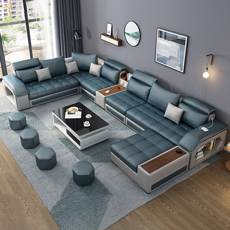Cheap Price Home Modern Design Reclinable Blue Waterproof Relax Sectional Sofa Set Furniture 7 Seate