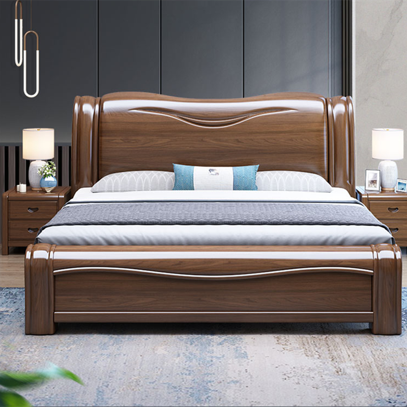 Walnut Solid Wood Bed Simple Double High Box Storage Double King Bed Bedroom Furniture