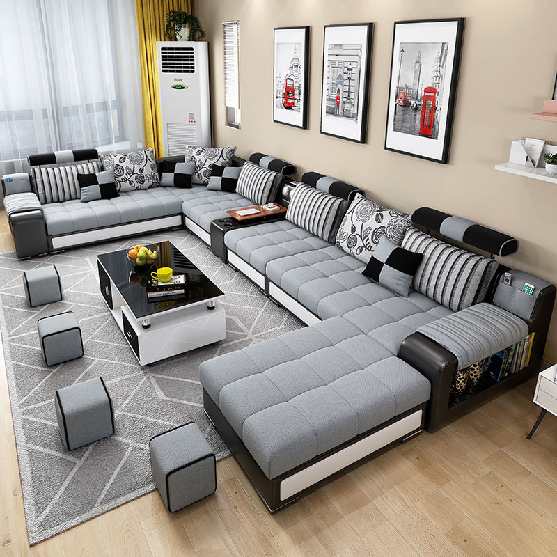 High quality design modern 7 seater sofa set fabric U shaped sectional sofa set furniture for living