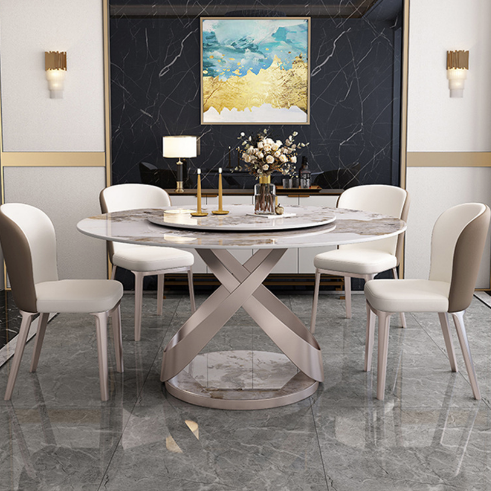 Italian Style Stainless Steel Dining Table with 6 Chairs bjflamingo Marble Dining Table For Living R