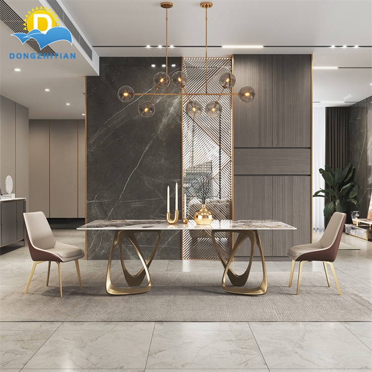Light Luxury Style Marble Dining Table Set Modern Pattern Slate Dining Tables 8 Seats Chairs Home Fu