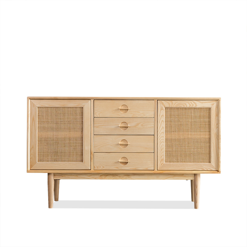 High Quality European Style Rattan Furniture 2 Door Living Room Wooden Rattan Storage Cabinet