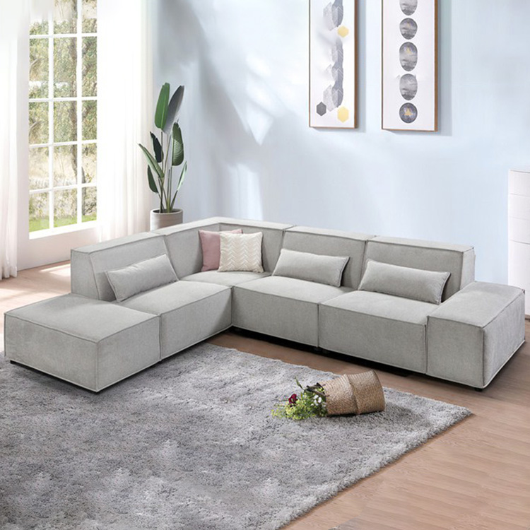 Farrell Classic Modern L Shape Fabric Blue Velvet Modular Sectional Sofa Set Furniture for Home fabr