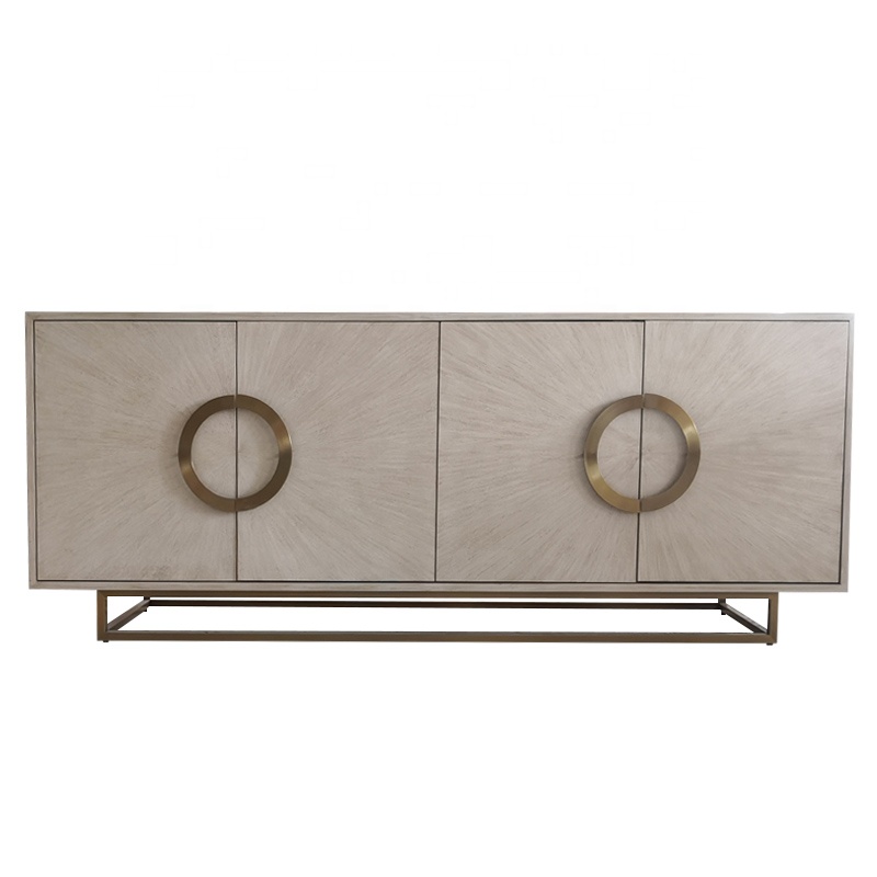 Dining Room Buffet Furniture High Gloss Customized  White Cabinet Sideboard with Gold Stainless Stee