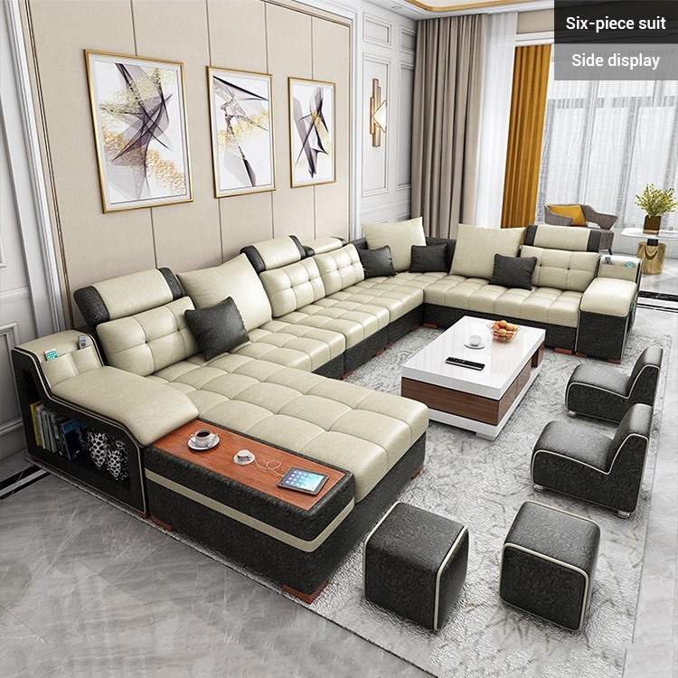 Home new hot sale fashion design stain resistance sectional corner 7 seater fabric living furniture 