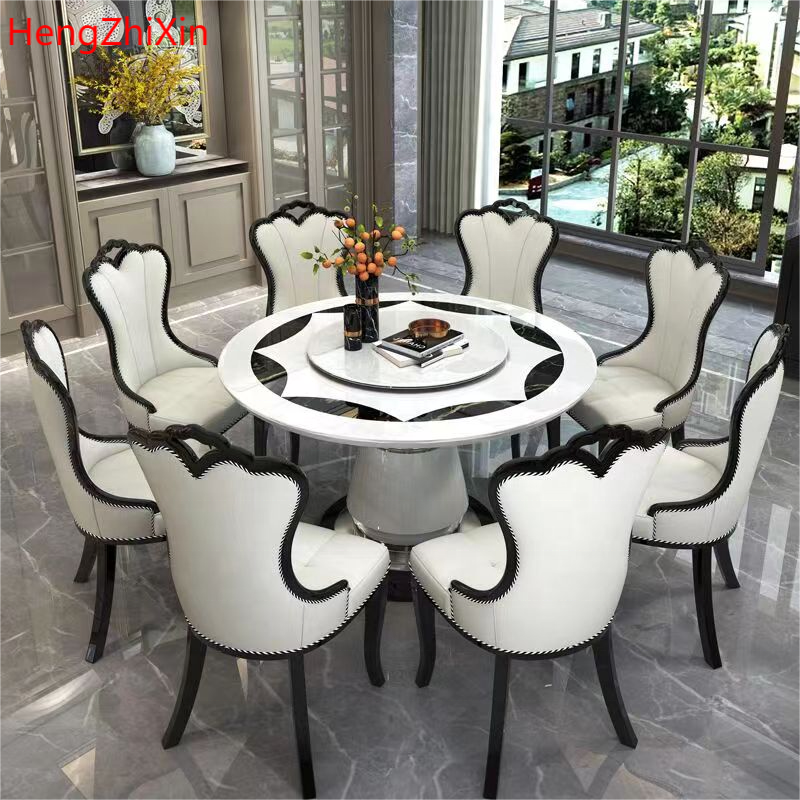Foshan luxury round marble dining table dining table set 6 seater  dining room furniture