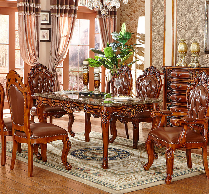 Hand Carved 6 Piece Dining Set Wooden Frame Table And Chair Set For Kitchen Room Dining Room Home Fu