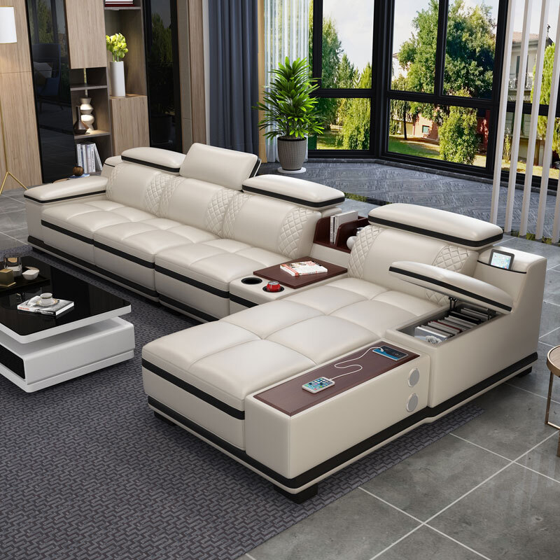 Single charging function leather art sofa modern minimalist sofa size apartment living room furnitur