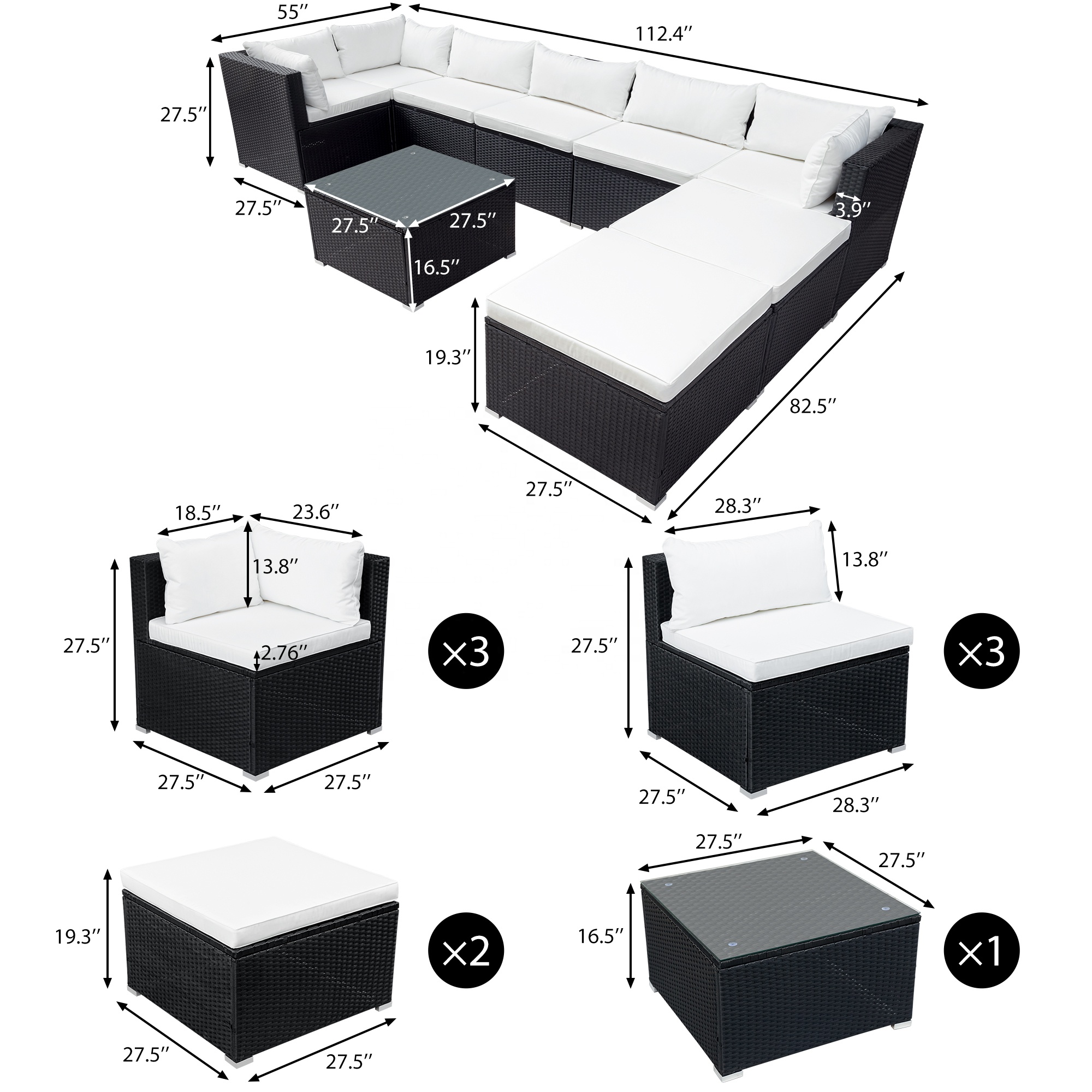 Large Size Patio Garden Sectional Combination Wicker Leisure Rattan Sofa Set Furniture for Party Peo