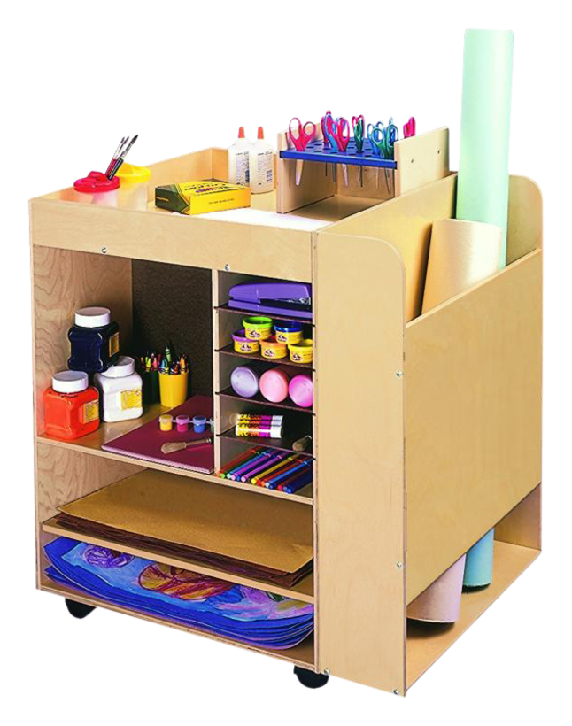 Customized Wood Art Painting Cart For Toddlers Wood Cabinet Storage Kindergarten Furniture