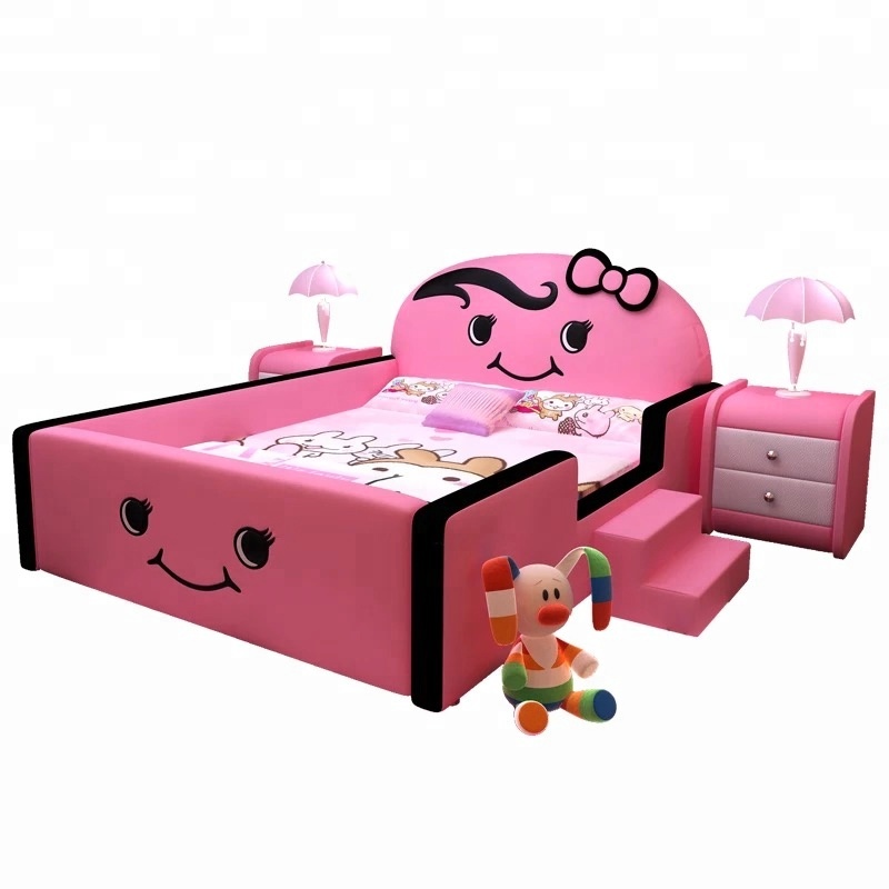 cartoon bed kids furniture with stair lovely girl's bed Y22