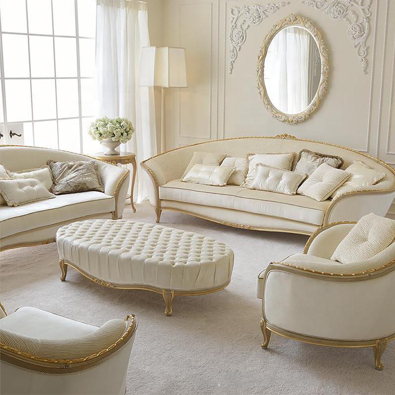 European style living room solid wood carved fabric French sofa arc 123 combination simple sofa desi