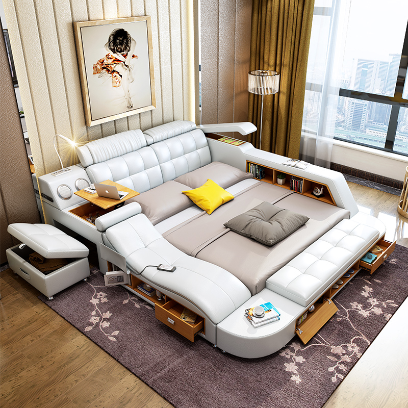 Wholesale 2022 popular multi-function music massage charging leather bed office smart home with stor