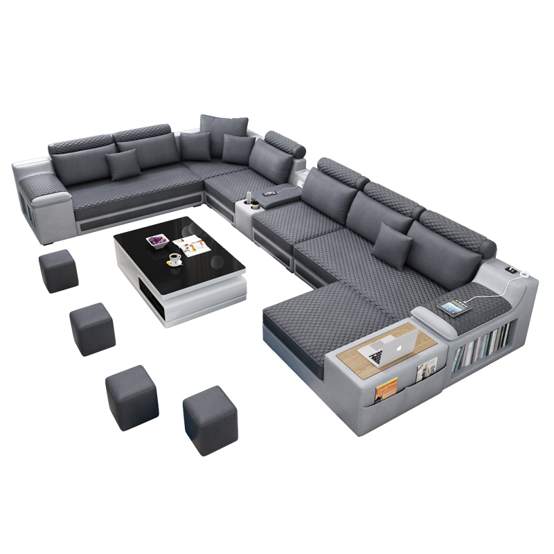Furniture Living Room Storage Modern Sofa Bed Set Big 7 Seater U Shape Smart Home Fabric Sofa