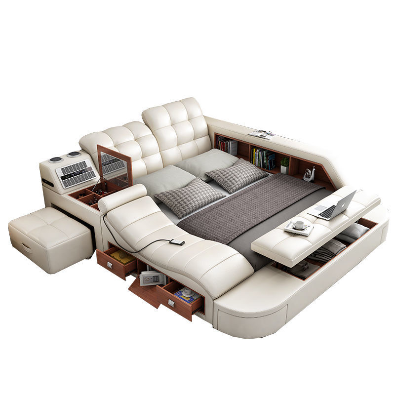 Tatami leather bed master bedroom European-style soft bed smart bed 1.8 meters modern minimalist mul