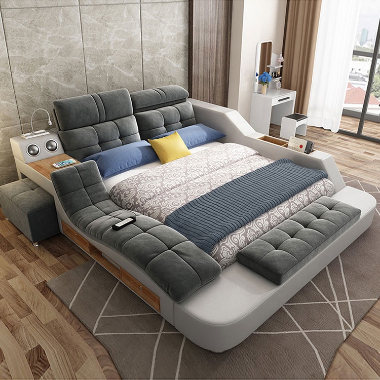 Wholesale hot sale multi-function smart furniture home fabric bed massage tatami platform double bed