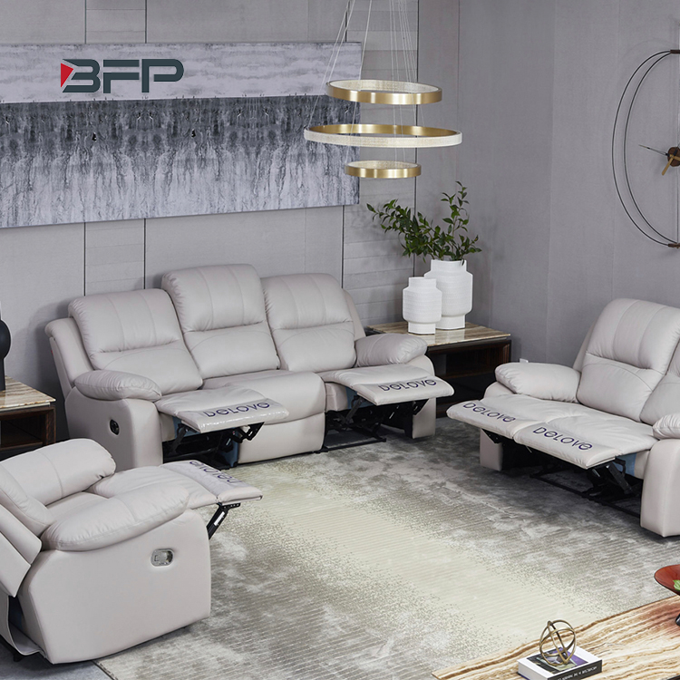 BFP One Stop White Genuine Leather Functional Recliner Sofa Set Modern Living Room Sofas Office Leis