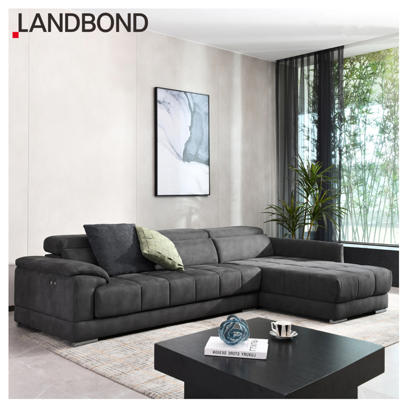 Home Couch Sofa Set Furniture Super Loading Ability Dark Grey L-shape Chaise Modern Living Room Sofa